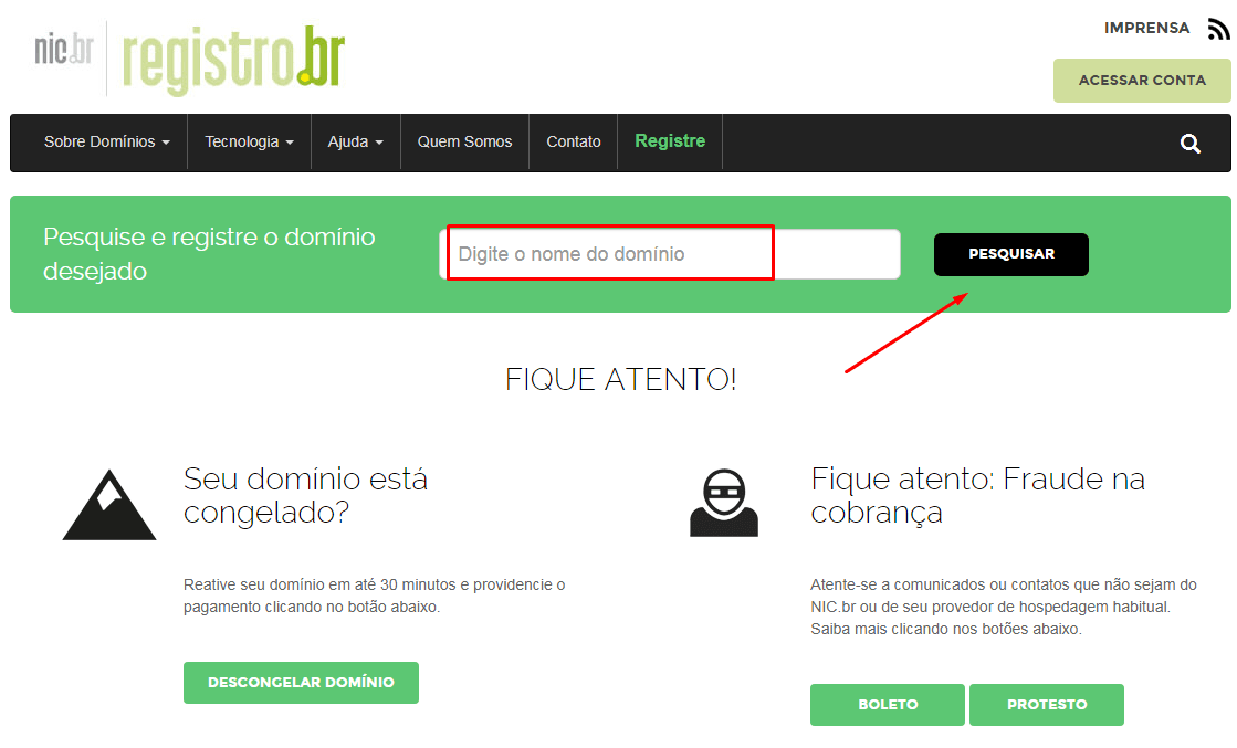 conta no registro br para criar o seu blog passo 1