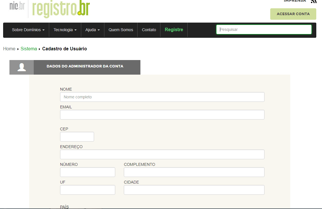 conta no registro br para criar o seu blog passo 6