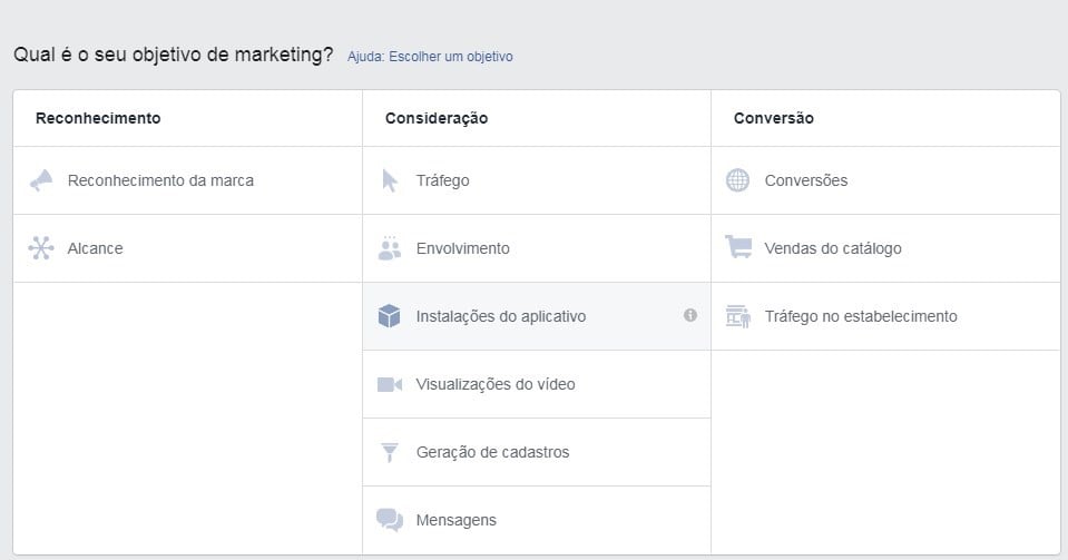 Objetivo da Campanha no Instagram Ads