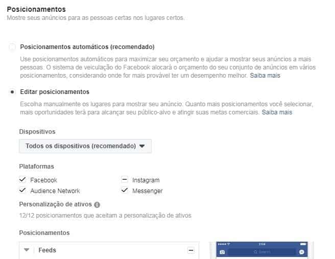 Posicionamentos no Instagram Ads