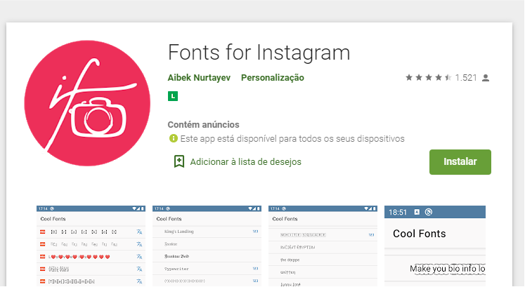 Fonts for Instagram aplicativo